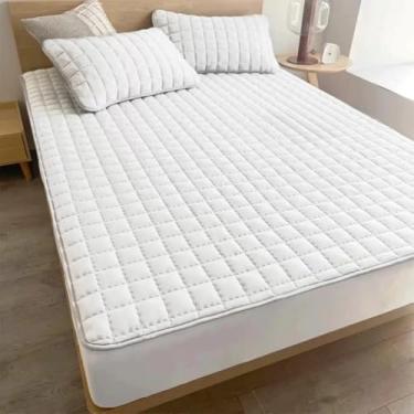 Imagem de Capa Impermeável Protetora Com Elástico Colchão Cama Solteiro Casal Queen e King Matelado (branco,Queen)