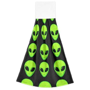 Imagem de Joitme Green Aliens Black Fall Hanging Dish Toalhas de mão absorventes macias toalhas de gravata de banheiro conjunto de 2, toalhas para cozinha banheiro 18,2 x 14 polegadas