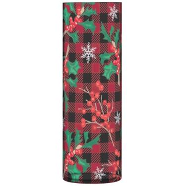 Imagem de Vasos de plástico xadrez de azevinho de Natal e vasos de flores cilíndricos para centros de mesa floral decoração de casa estética, 30 cm x 9,9 cm