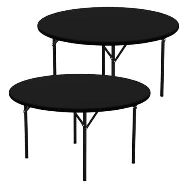 Imagem de misaya 2 pacotes de toalhas de mesa redondas de elastano, capa de toalha de mesa elástica elástica adequada para mesas redondas de 114 a 142 cm, toalha de mesa lavável de poliéster impermeável para