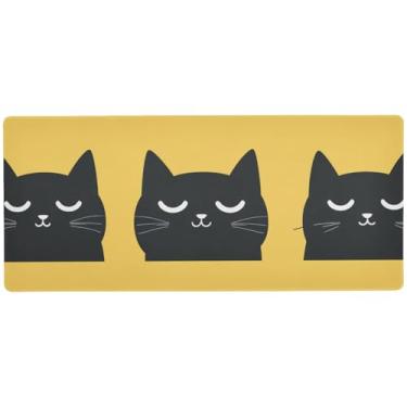 Imagem de Tapete de rato amarelo com três gatos pretos para mesa para jogos e escritório, tapete de rato tamanho de mesa, 90 x 39,9 cm, superfície lisa e antiderrapante