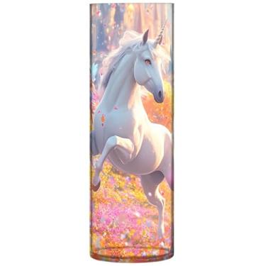 Imagem de Cavalo de unicórnio colorido grande vaso de plástico bonito vasos cilíndricos decoração de casa floral moderno vaso decorações, 30 cm x 9,9 cm
