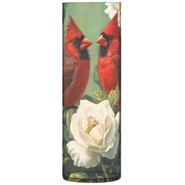 Imagem de Vaso grande de plástico com pássaros vermelhos florais de Natal para mesa floral decoração de casa, estética, 30 x 9,9 cm