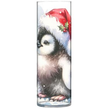 Imagem de Pinguim Vasos cilíndricos decorativos de Natal para flores, vaso redondo de plástico, fofo, floral, decoração de sala de estar, 30 cm x 9,9 cm
