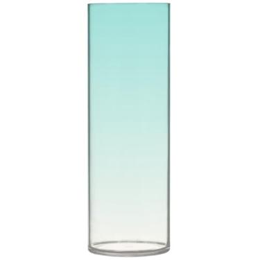 Imagem de Vaso cilíndrico gradiente de concha verde azul para flores decorativo grande vaso de flores bonito decorações de outono para casa, 30 cm x 9,9 cm