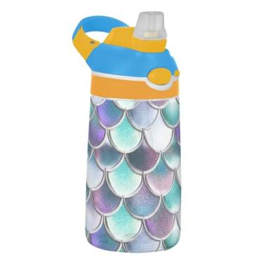 Imagem de Garrafa de água esportiva infantil de 473 ml com tampa de palha, garrafa de água reutilizável para escola, à prova de vazamento, copo infantil Tritan de 473 ml, alça de transporte, escalas coloridas