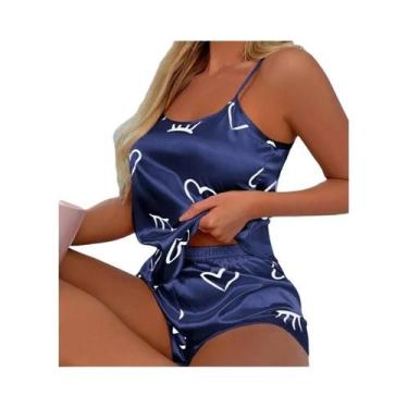 Imagem de Conjunto De Pijama Feminino Em Seda Gelada Com Camisola E Shorts L XL 
