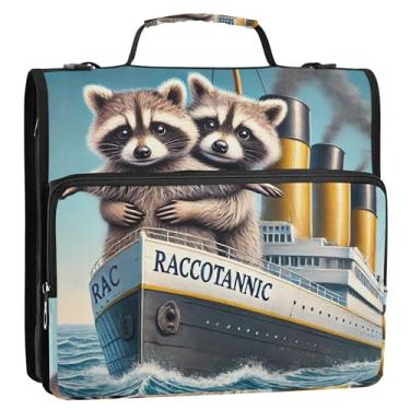 Imagem de Fichários engraçados de 3,8 cm, 3 anéis, guaxinins fofos, animais engraçados, organizador de fichário, portfólio e estojo, suporte de pasta de anel, bolsa escolar com alça de ombro