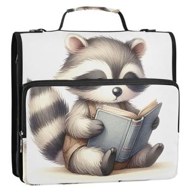 Imagem de Lindo organizador de fichário de filhote de guaxinim com zíper de 3 cm para fichários escolares resistentes com alça de ombro, suporte para 500 folhas