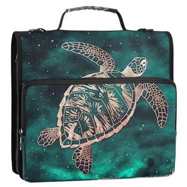 Imagem de Organizador de fichário dourado tartaruga verde oceano com zíper 3 anéis bolsa resistente para fichários escolares com alça de ombro, estojo de armazenamento com alça de ombro e alça
