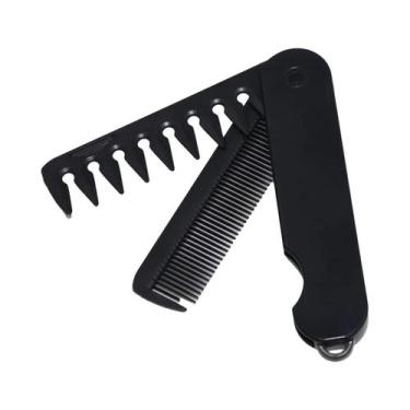 Imagem de Pente Dobrável 2 Em 1 Preto Com Dentes Duplos Portátil Para Cabelos Se