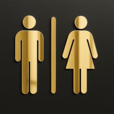 Imagem de Placa de sinalização Feminino Masculino para banheiros e lavabos em acrilico espelhado (Dourado)