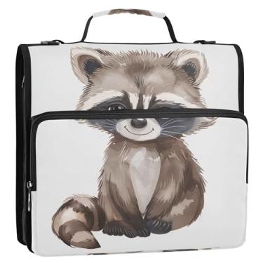 Imagem de Pasta organizadora de documentos com zíper com 3 anéis, anel D de 3,8 cm, guaxinim, desenho, guaxinim, pasta de portfólio com alça para fichário do ensino médio com alça