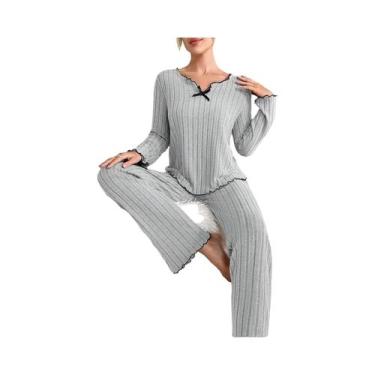 Imagem de Conjunto De Pijamas De Inverno Quente Para Mulheres, Camisa De Manga L