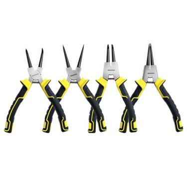 Imagem de Conjunto de 4 alicates de anel de pressão, kit de alicates de 18 cm com mandíbula reta dobrada, ferramenta de anel de pressão externo interno resistente para retenção de removedor de anel