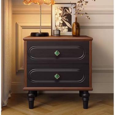 Imagem de Mesa de cabeceira de madeira maciça, mesa de cabeceira moderna de meados do século com gaveta, mesa de canto com armazenamento, mesas laterais de cama, suporte de cabeceira com pernas de madeira