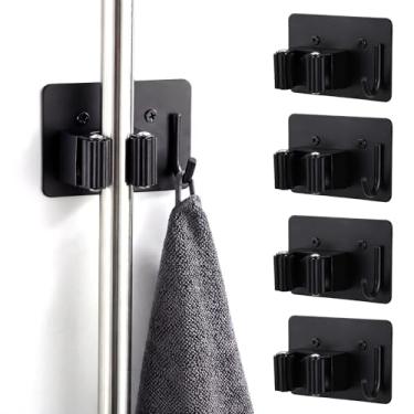 Imagem de Johamoo Suporte de parede magnético para vassoura e esfregão, sem broca, suporte magnético para ferramentas com ganchos para garagem, casa, escritório, organizador de ferramentas, RV e sala de estar