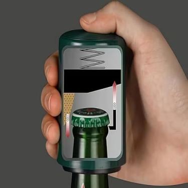 Imagem de 1 peça abridor de garrafa de cerveja automático magnético operação com uma mão design fino tampa magnética captura para bar casa festa pátio ao ar livre, preto