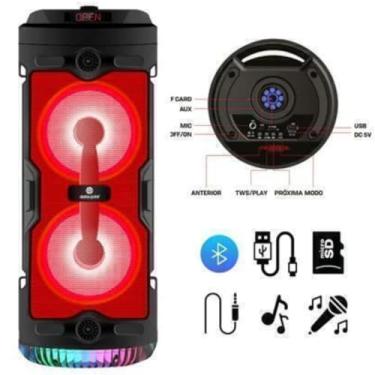 Imagem de Caixa de Som Bluetooth Portátil com LED, 100W, USB, Micro SD, Rádio FM, Entrada para Microfone, Auxiliar, Luzes RGB