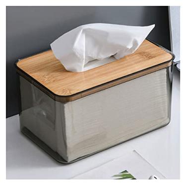 Imagem de Caixa de lenços com tampa de bambu recipiente de armazenamento de lenços faciais capa de caixa de lenços suporte de armazenamento de papel capa de guardanapo (cor: transparente, tamanho: 21,5 * 13