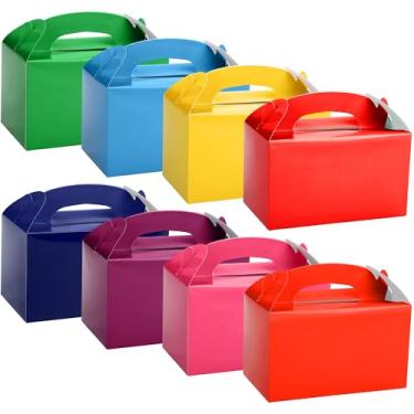 Imagem de MIMIND Pacote com 32 caixas de lembrancinhas de festa arco-íris com alças 15 x 9 x 8 cm caixas de presente de doces para aniversário, casamento, chá de bebê, suprimentos de festa