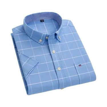 Imagem de Camisa Social Masculina 100% Algodão Oxford De Manga Curta Xadrez Ajus