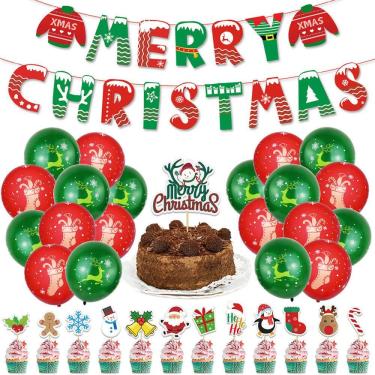 Imagem de Kit de balões de látex de Feliz Natal, 36 unidades, colorido com acessório