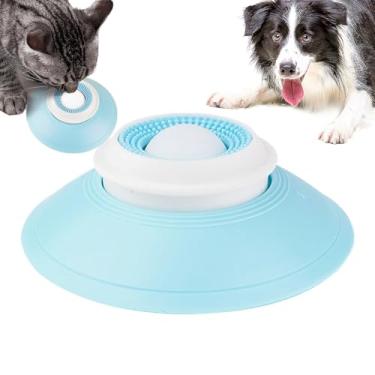 Imagem de Tapete interativo para lamber animais de estimação, brinquedo para lamber cães, dispensador de petiscos para cães e gatos com base antiderrapante, material PP azul, 14 x 6 cm, design de ventosa para
