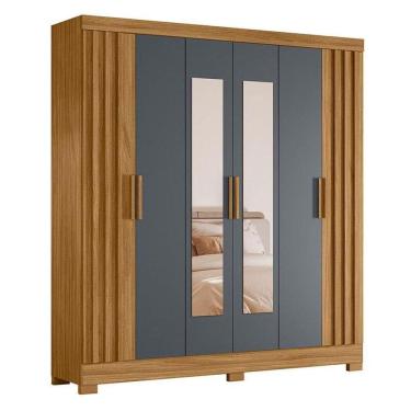 Imagem de Guarda Roupa Casal Valença 6 Portas Freijó Cinza Com Espelho - Moval