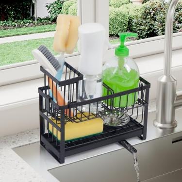 Imagem de ZQYSTT Suporte de esponja para organizadores e armazenamento de pia de cozinha, suporte de escova de esponja de louça, dispensador de sabão de aço inoxidável com suporte de esponja para bancada