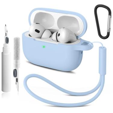 Imagem de Meliya Capa para AirPods Pro 3 2025 com kit de limpeza, capa protetora de silicone macio para Apple AirPods Pro 3ª geração com chaveiro e cordão (azul, cinza, Airpods Pro/Pro 2 (2019/2022/2023))