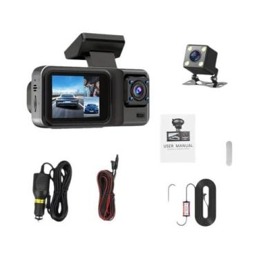 Imagem de Dash Cam 1080p 3 Canais com Câmera Traseira - DVR para Veículo, 3 cana