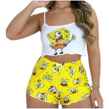 Imagem de Baby Doll Cropeed Ondinha Personagens Suede Roupa De Dormir - Mi Amore