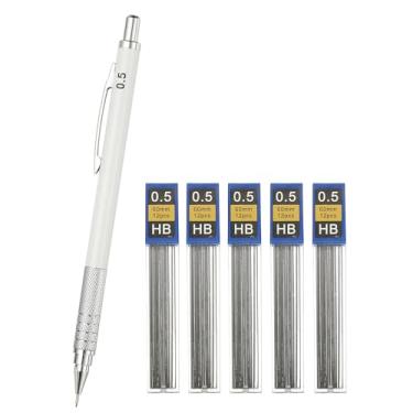 Imagem de PATIKIL Lapiseira de 0,5 mm, suporte mecânico para lápis de chumbo, ponta fina, suporte automático de metal com 5 refis para desenho, arte, esboço, marcenaria, branco