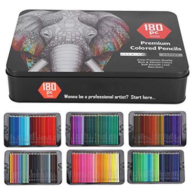 Imagem de Conjunto de lápis de cor profissional, 180 peças, cores vibrantes, ferramentas de desenho de qualidade premium para artistas, adultos, crianças, caixa de lata de metal durável,