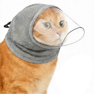 Imagem de Clorvint Focinheira de gato para cuidado, focinheira de malha respirável para gatos que mordem para evitar mordidas, capa de cabeça de gato para banho de aparar unhas de gatinho, M