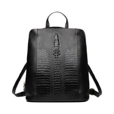 Imagem de Mochila Feminina De Couro Genuíno Branco Puro Com Padrão De Crocodilo,