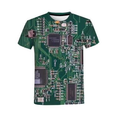 Imagem de Camiseta Gráfica Unissex Com Estampa De Placa De Circuito 3D, Manga Cu