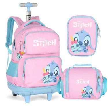 Imagem de Kit Mochila Com Rodas Estojo E Lancheira Escolar Lilo Stitch-Feminino