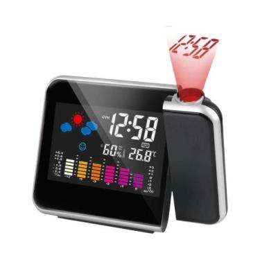 Imagem de Despertador Digital Com Projeção Rotativa LED Colorida Decoração De Me