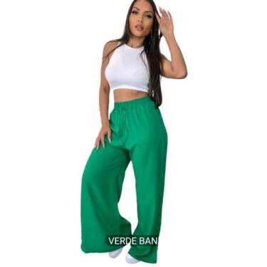Imagem de calça pantalona flare modelo duna fenda lateral - M&K, Verde, M