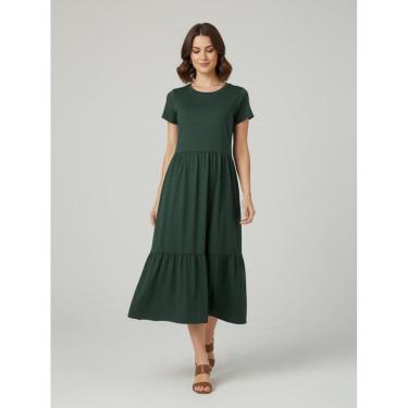 Imagem de Vestido Midi Três Marias De Algodão Verde Escuro