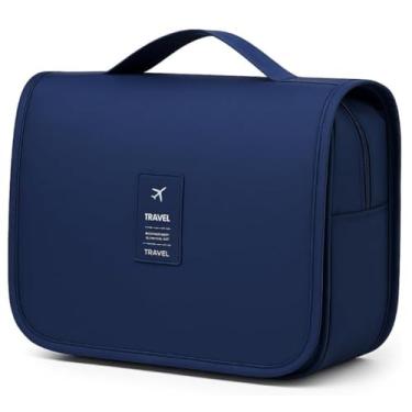 Imagem de Necessaire Feminina de Viagem Organizador com Gancho para Pendurar, Ideal para Mala e Banheiro (Azul)