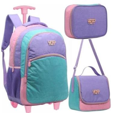 Imagem de Kit Mochila Rodinhas Lancheria Estojo Box Feminina Escolar Juvenil Yepp-Feminino