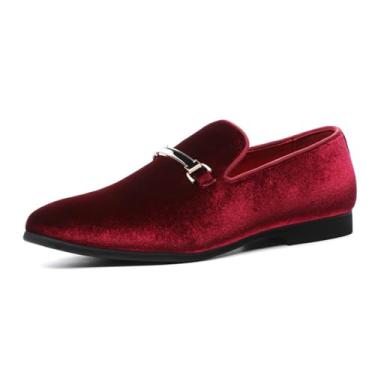 Imagem de Mocassim masculino estilo vintage salto baixo veludo slip-on casual, Vermelho, 40