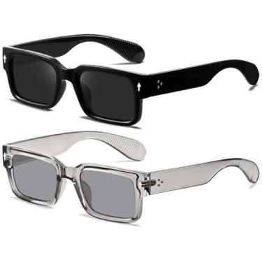 Imagem de YDAOWKN Óculos de sol com armação quadrada para mulheres e homens, óculos de sol retangulares grossos e modernos com proteção UV400, Armação preta B lente preta + armação cinza transparente lente