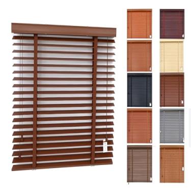 Imagem de Lempreinte Persianas de madeira real de 5 cm, tratamentos horizontais para privacidade no quarto e sala de estar, montagem interna ou externa 61 cm x 122 cm
