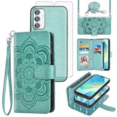 Imagem de Asuwish Capa de celular para Samsung Galaxy A16 5G/4G carteira com zíper destacável com protetor de tela de vidro temperado alça transversal flor flip porta-cartão A 16 16A SM-A166U mulheres homens