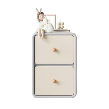 Imagem de Mesa de cabeceira de madeira pequena ultra estreita com clipe lateral organizador armário de armazenamento cinza bege gaveta dupla quarto (médio)
