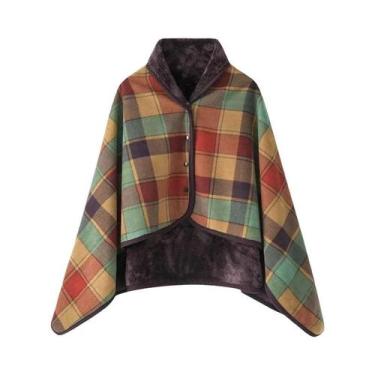 Imagem de Cobertor De Fleece Xadrez Vestível Com Botão, Quente Para Inverno, Sof